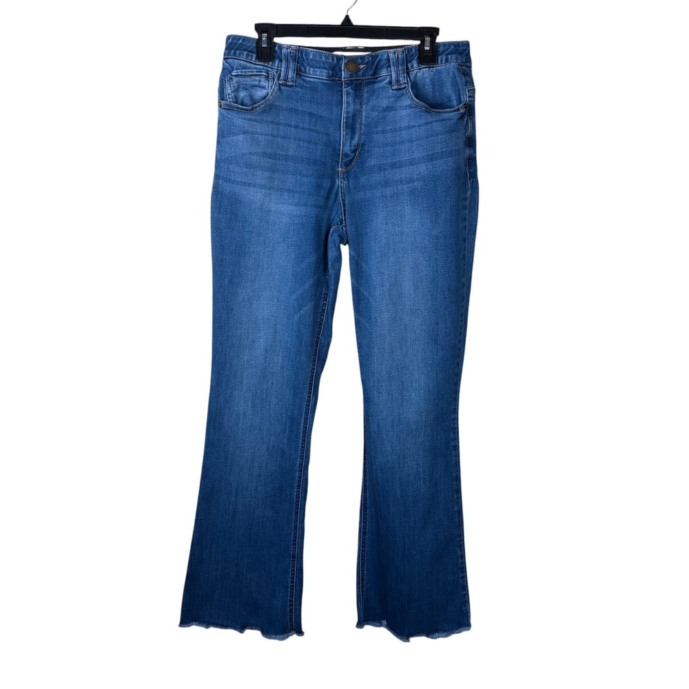 Democracy Ab Technology Flare Jeans Size 12 High-Rise Medium Wash Raw Hem